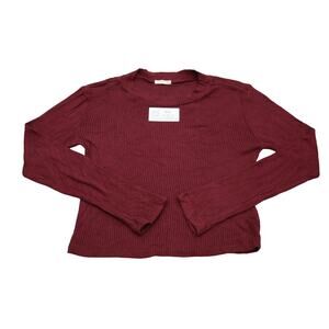 Heart Hips Sweater Womens M Maroon Crew Neck Ribbed Casual Knitted Pullover